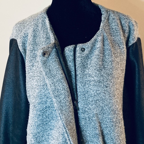 Twik Simons Long Grey Wool Blend Light Coat Black Sleeve Sz L Minimalist Jacket - Picture 9 of 12